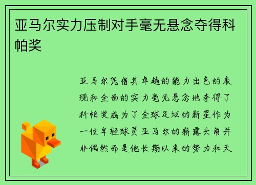 亚马尔实力压制对手毫无悬念夺得科帕奖 亚马尔实力压制对手毫无悬念夺得科帕奖